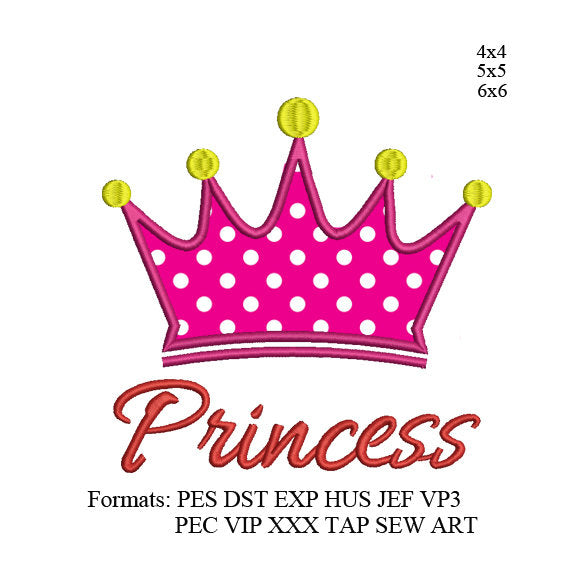 Princess Crown applique Embroidery design applique Crown embroidery pattern Princess tiara embroidery design , k1197