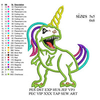 T-rex Dinosaur applique Embroidery Design,unicorn applique embroidery pattern,dinorex embroidery design,unicorn embroidery design N3022