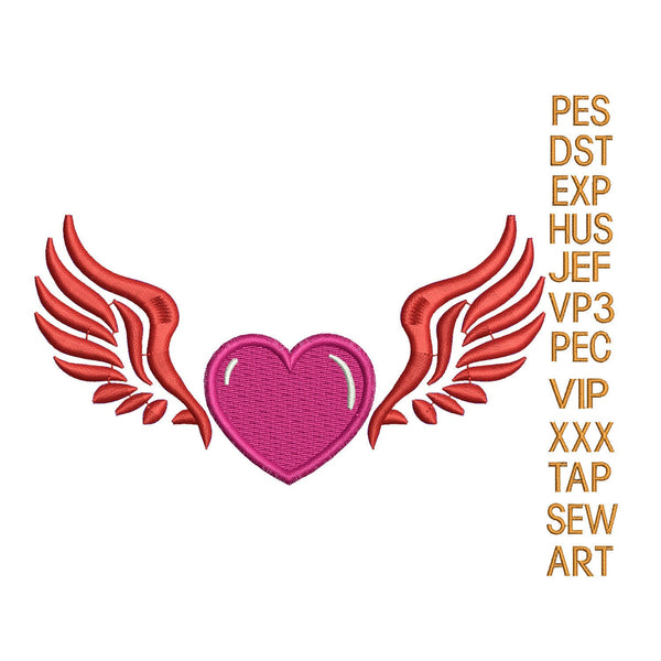 Heart With Wings embroidery design,wings embroidery pattern,heart embroidery design,embroidery designs,wings embroidery k1269