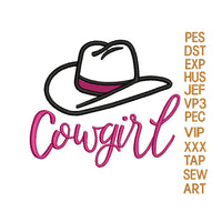 Cowgirl applique embroidery design, Cowgirl embroidery pattern, K1285