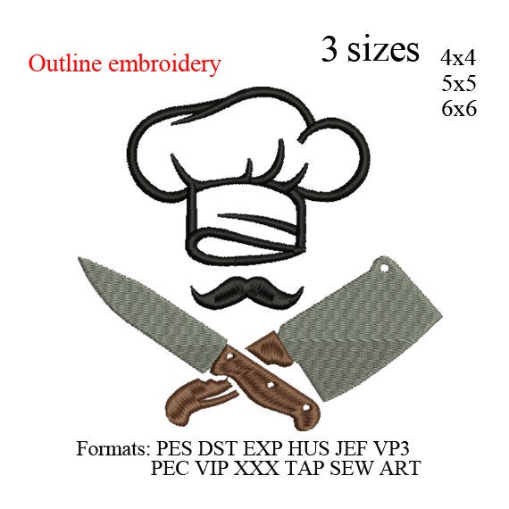 Chef hat and knives kitchen chef hat embroidery designs,design