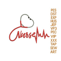 Nurse love Stethoscope embroidery design,Heart embroidery machine, k1261 , instant download