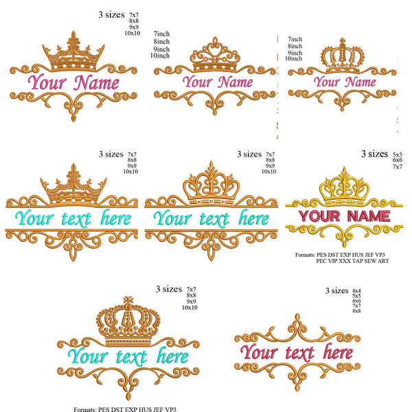 crown embroidery design set,8 tiara embroidery design,princess crown embroidery,Tiara crown embroidery,split crown embroidery name k1239