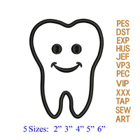 smiley Tooth Applique Embroidery Design,tooth embroidery pattern,Dentist Dental Doctor Designs;Tooth Embroidery Pattern N1353