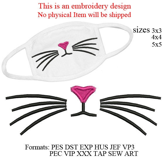 cat face mask embroidery design, Machine embroidery design, cat whiskers,3033