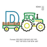Tractor pulling D embroidery design,Tractor Applique embroidery machine,birthday embroidery design,tractor birthday embroidery K1293