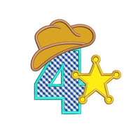 Sheriff number 4 4th birthday applique embroidery design,Sheriff number 4 4th birthday Applique embroidery machine, k807 , instant download