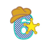 Sheriff number 6 6th birthday applique embroidery design,Sheriff number 6 6th birthday Applique embroidery machine, k809 , instant download