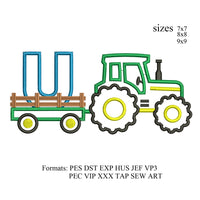 tractor pulling U embroidery design,Tractor applique embroidery design,birthday embroidery design,embroidery designs tractor,K1386