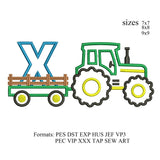tractor pulling X embroidery design,Tractor applique embroidery design,birthday embroidery design,embroidery designs tractor,K1389