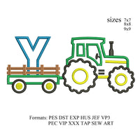 tractor pulling Y embroidery design,Tractor applique embroidery design,birthday embroidery design,embroidery designs tractor,K1390