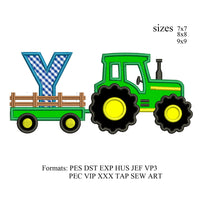 tractor pulling Y embroidery design,Tractor applique embroidery design,birthday embroidery design,embroidery designs tractor,K1390