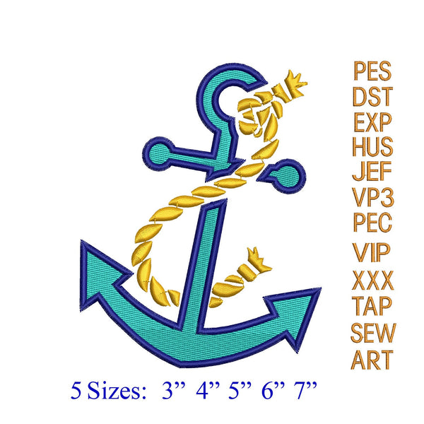 Anchor with Rope embroidery design, Anchor embroidery pattern, Anchor with Rope embroidery applique,K1361