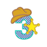Sheriff number 3 3rd birthday applique embroidery design,Sheriff number 3 3rd birthday Applique embroidery machine, k804 , instant download