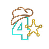 Sheriff number 4 4th birthday applique embroidery design,Sheriff number 4 4th birthday Applique embroidery machine, k807 , instant download