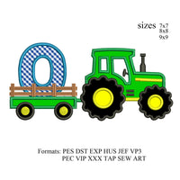 tractor pulling O embroidery design,Tractor applique embroidery design,birthday embroidery design,embroidery designs tractor,K1380