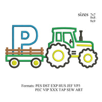 tractor pulling P embroidery design,Tractor applique embroidery design,birthday embroidery design,embroidery designs tractor,K1381