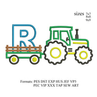 tractor pulling R embroidery design,Tractor applique embroidery design,birthday embroidery design,embroidery designs tractor,K1383