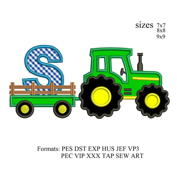 tractor pulling S embroidery design,Tractor applique embroidery design,birthday embroidery design,embroidery designs tractor,K1384