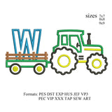 tractor pulling W embroidery design,Tractor applique embroidery design,birthday embroidery design,embroidery designs tractor,K1388